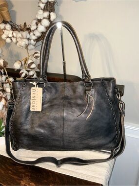 NWT Bed Stu Leather Rockaway Shoulder Bag Crossbody Tote Black Rustic MSRP $345